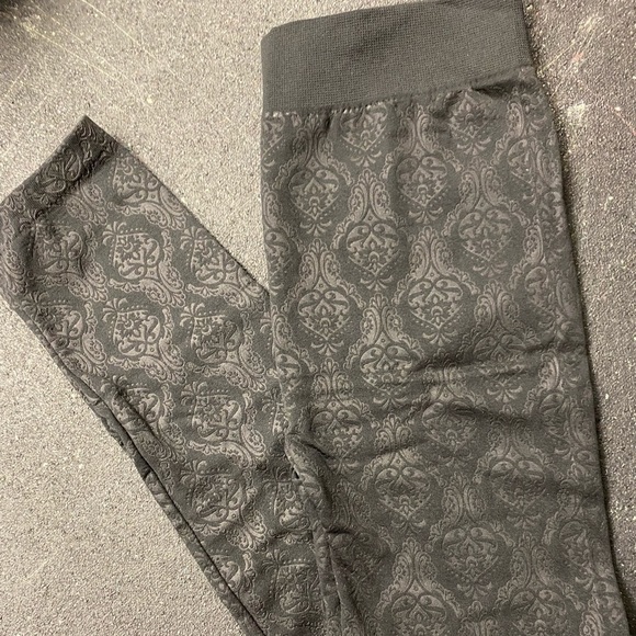 Black printed fleece lined leggings OS - Picture 2 of 6